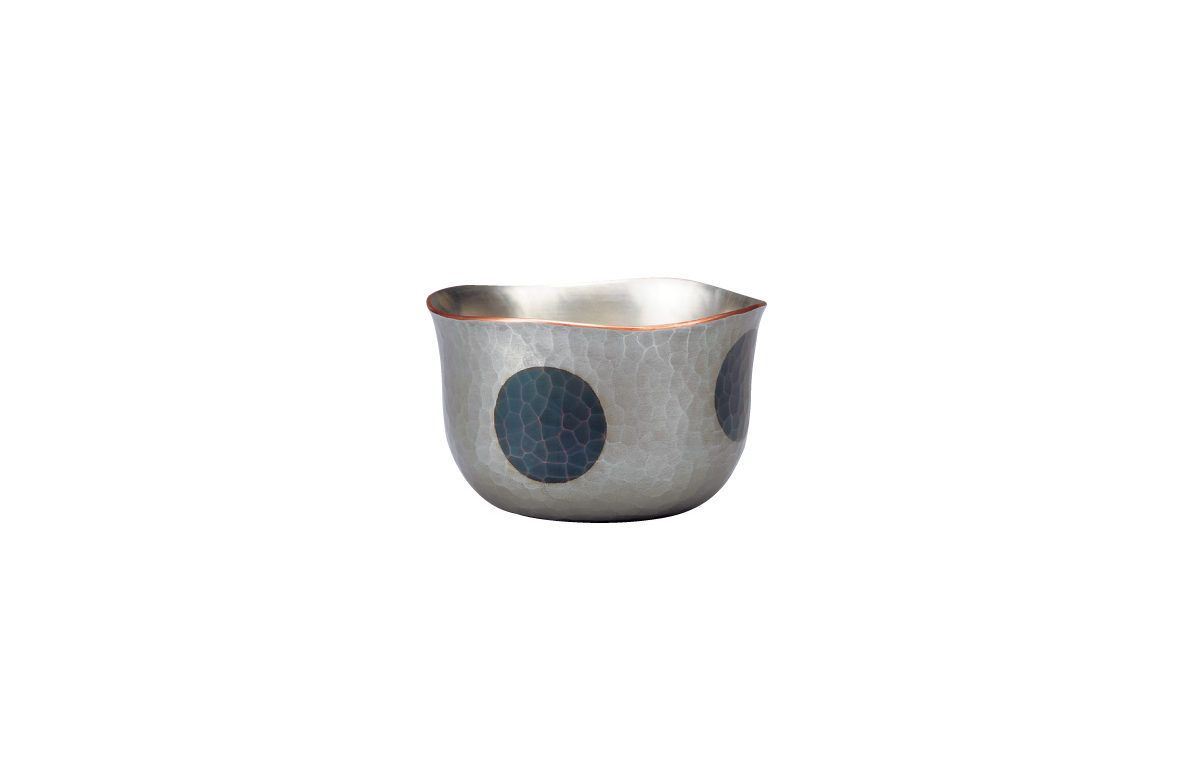 Sake Cup (E50-0101), blue dots on light silver.