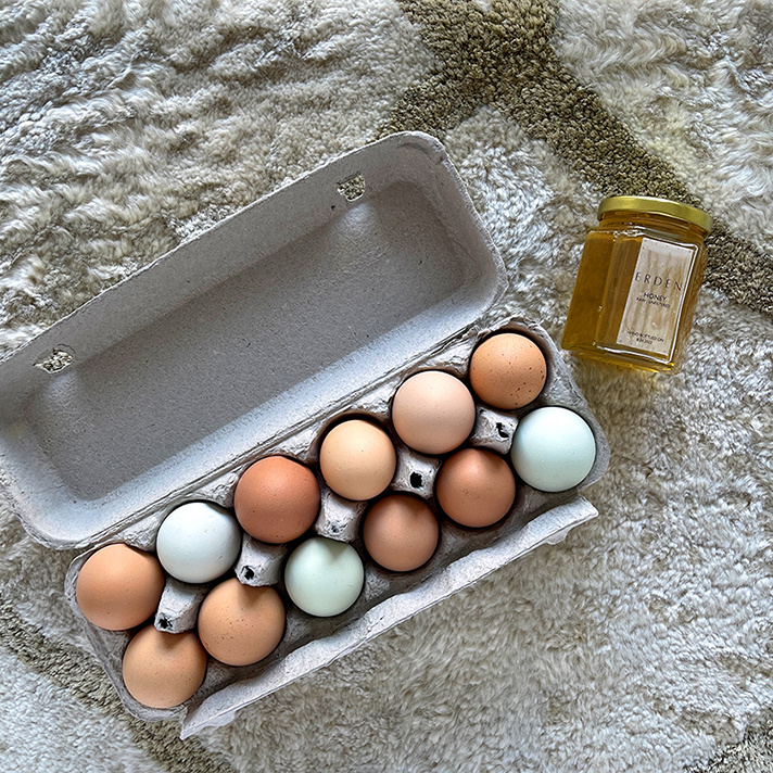 Farm fresh eggs and honey from ERDEN Rugs