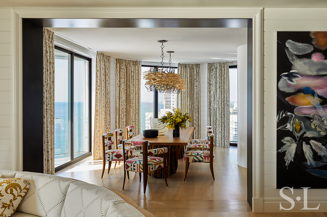 Dining room of Naples penthouse designed by Suzanne Lovell