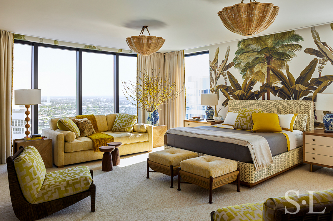 Guest suite bedroom of Naples penthouse designed by Suzanne Lovell