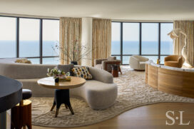 Great room of Naples penthouse designed by Suzanne Lovell