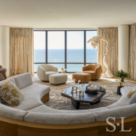 Great room of Naples penthouse designed by Suzanne Lovell