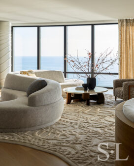 Great room of Naples penthouse designed by Suzanne Lovell