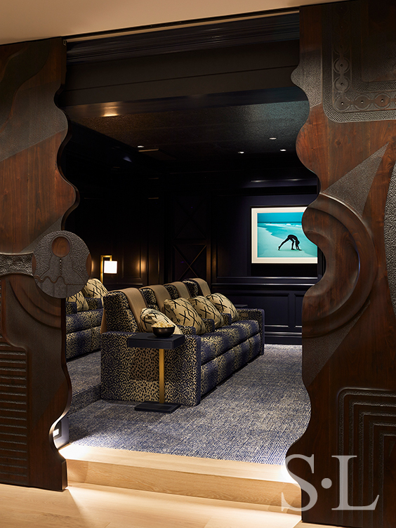 Media room of Naples penthouse designed by Suzanne Lovell