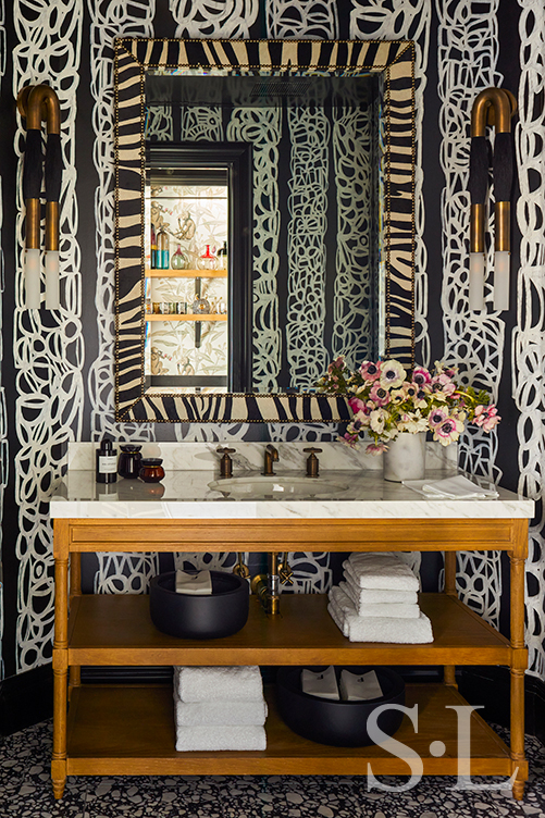 Powder room of Naples penthouse designed by Suzanne Lovell