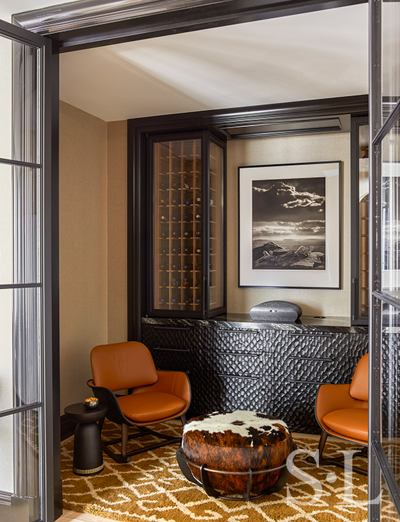 Wine room of Naples penthouse designed by Suzanne Lovell