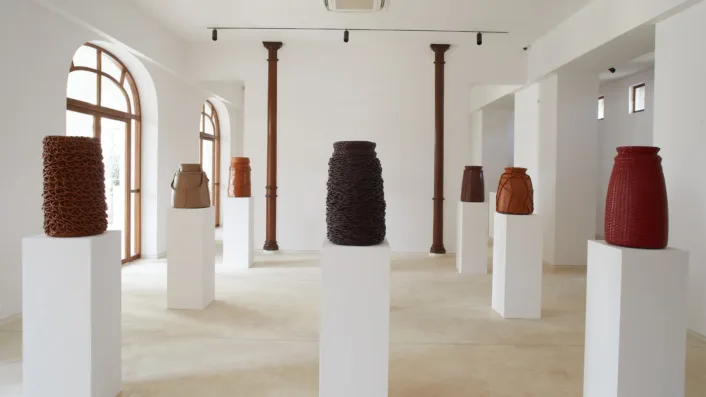 Cédric Courtin's leather-wrapped, totem-inspired vessels.