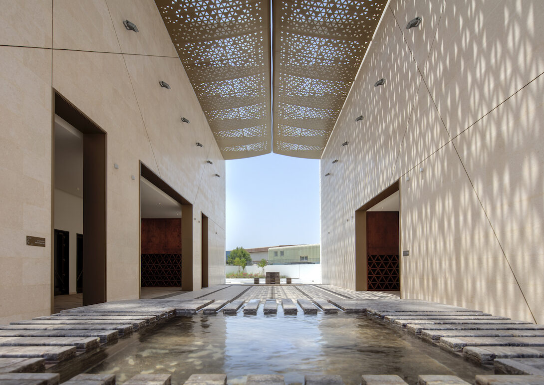 Dabbagh Architects sourced local materials for the project; specifically, stone from Oman and UAE joinery, ceramics, concrete, and aluminum.