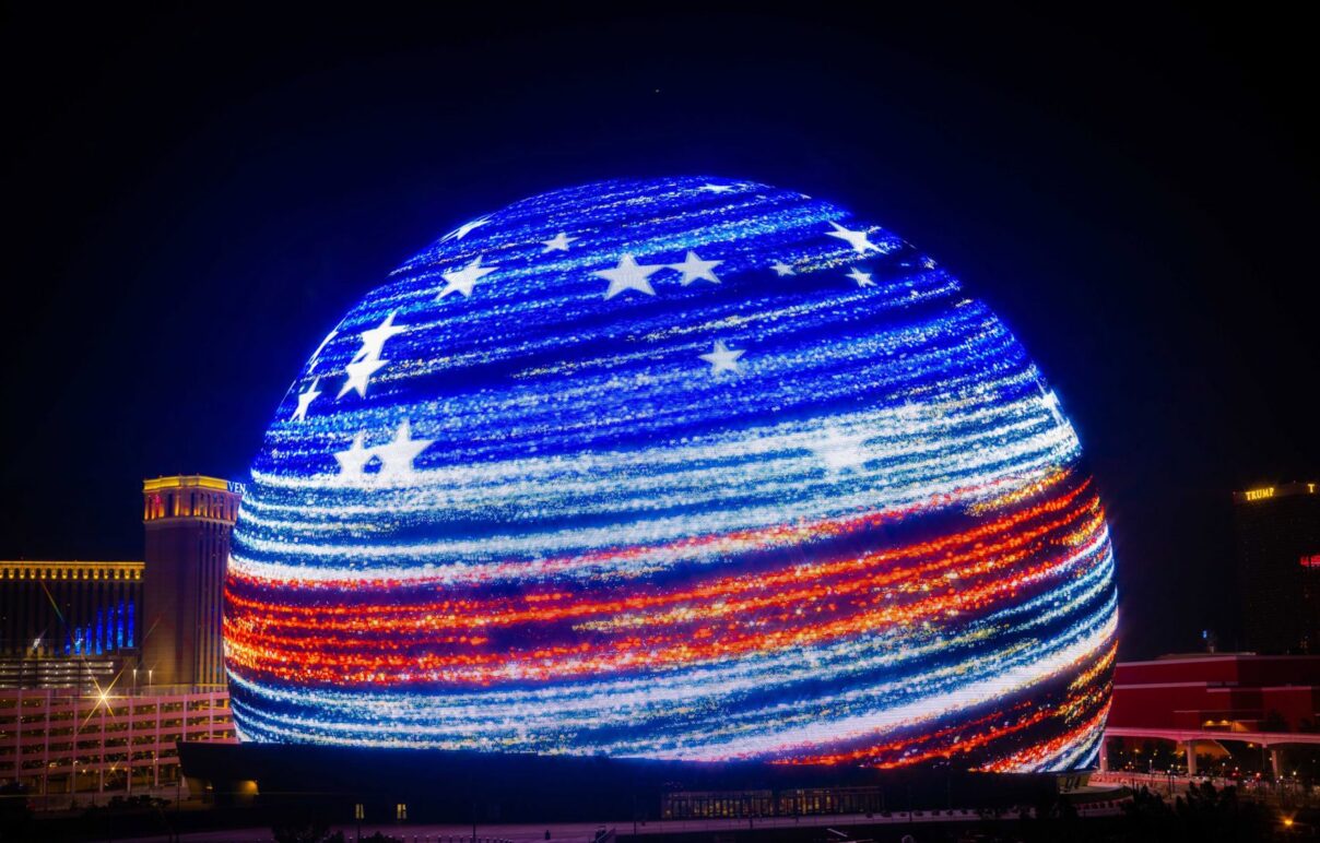 The Sphere... all lit up for Fourth of July, 2023.