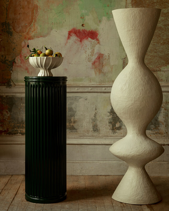 Venus I Floor Lamp. Hand-sculpted in a white plaster-like finish with free-hand texture, handmade in Portugal.