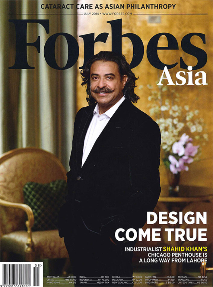 Shahid Khan on cover of Forbes in his apartment designed by Suzanne Lovell