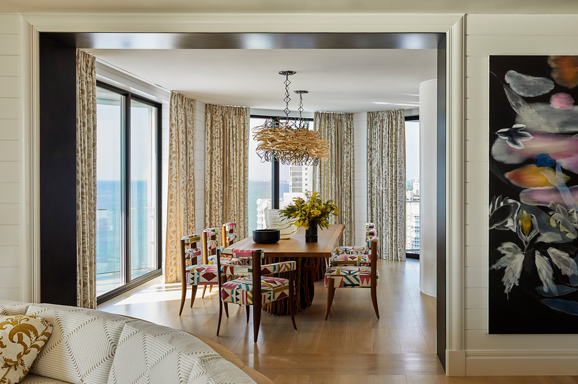 Dining room of Naples penthouse designed by Suzanne Lovell