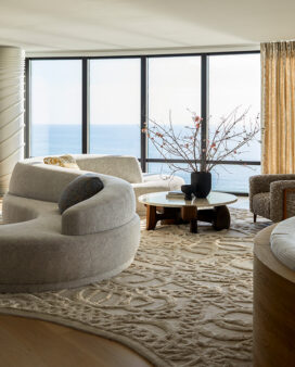 Great room of Naples penthouse designed by Suzanne Lovell