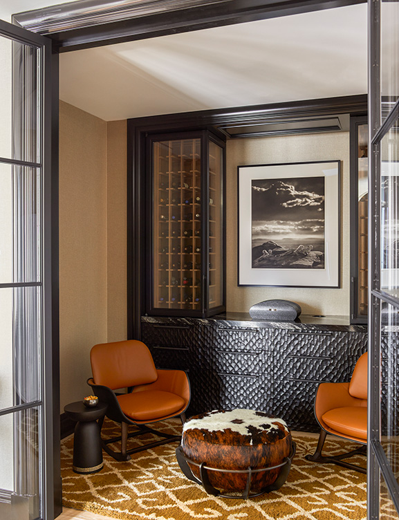 Wine room of Naples penthouse designed by Suzanne Lovell