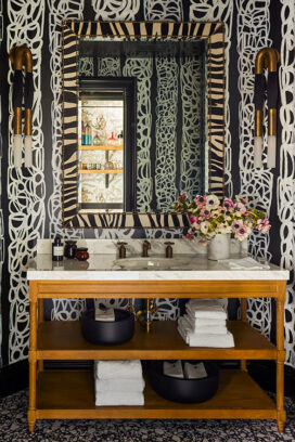 Powder room of Naples penthouse designed by Suzanne Lovell